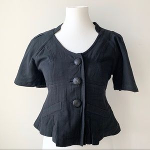 Black Crop Fitted Short Sleeve Jacket with Flowy Sleeves